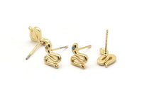 Gold Snake Earring, 4 Gold Plated Brass Snake Stud Earrings, CZ Pave Earrings, Zircon Snake Stud Earrings (11x8mm) SY0197