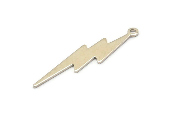 Silver Lightning Charm, 10 Silver Tone, Silver Lightning Charms With 1 Loop (35x8x0.80mm) M02472