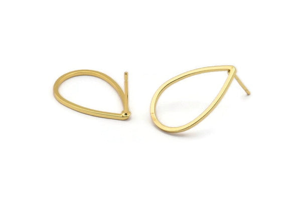 Gold Drop Earring, 6 Gold Plated Brass Drop Stud Earrings (22x14mm) BS 1139 A1124 Q0633