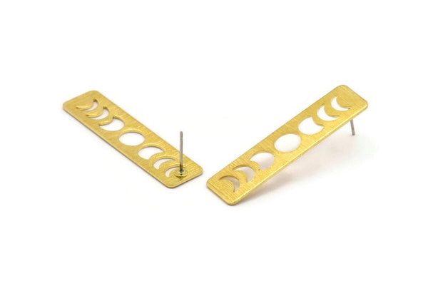 Brass Rectangle Earring, 4 Textured Raw Brass Moon Phases Stud Earrings (40x10x0.80mm) M01833 A2501