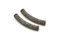 Curved Tube Bead, Gunmetal Curved Tube, CZ Cubic Zirconia Micro Pave Bead (32x5mm) B-3