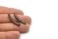 Curved Tube Bead, Gunmetal Curved Tube, CZ Cubic Zirconia Micro Pave Bead (32x5mm) B-3