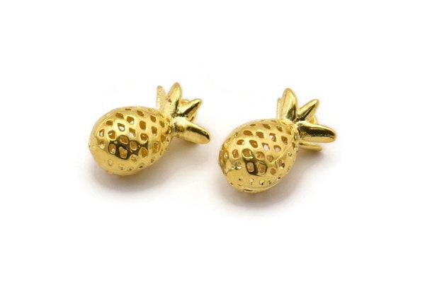 Gold Pineapple Charm, 2 Gold Plated Brass Pineapple Charms With 1 Loop, Pendants, Findings (15x9mm) B-3