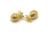 Gold Pineapple Charm, 2 Gold Plated Brass Pineapple Charms With 1 Loop, Pendants, Findings (15x9mm) B-3