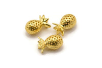 Gold Pineapple Charm, 2 Gold Plated Brass Pineapple Charms With 1 Loop, Pendants, Findings (15x9mm) B-3