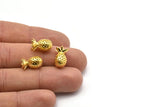 Gold Pineapple Charm, 2 Gold Plated Brass Pineapple Charms With 1 Loop, Pendants, Findings (15x9mm) B-3
