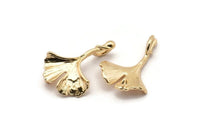 Gold Gingko Pendant, Gold Plated Brass Gingko Leaf Charm With 2 Loops (23x16mm) B-3