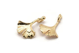 Gold Gingko Pendant, Gold Plated Brass Gingko Leaf Charm With 2 Loops (23x16mm) B-3