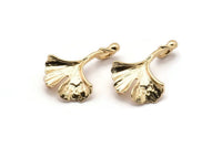 Gold Gingko Pendant, Gold Plated Brass Gingko Leaf Charm With 2 Loops (23x16mm) B-3