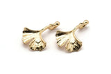 Gold Gingko Pendant, Gold Plated Brass Gingko Leaf Charm With 2 Loops (23x16mm) B-3