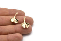 Gold Gingko Pendant, Gold Plated Brass Gingko Leaf Charm With 2 Loops (23x16mm) B-3