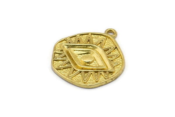 Brass Eye Charm, Raw Brass Eye Charms With 1 Loop, Pendants, Earrings (23x21x1.5mm) N1074