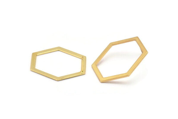 Gold Hexagon Earring, 2 Gold Plated Brass Hexagon Stud Earrings (39x29.5x1mm) E033 A1279