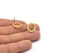 Brass Hexagon Earring, 8 Raw Brass Hexagon Stud Earrings (14x2x2mm) D0134 A1318