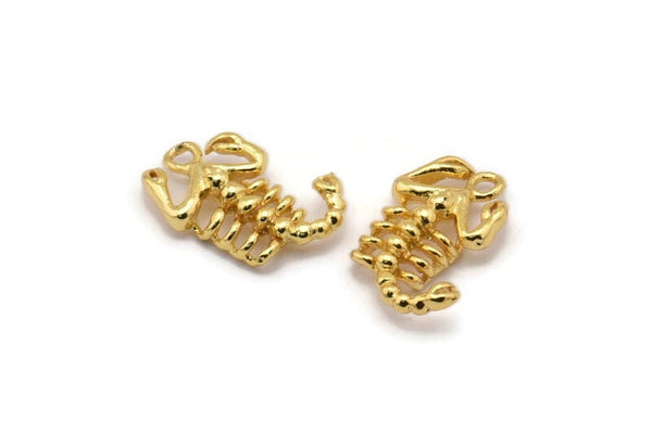 Gold Scorpion Pendant, 3 Gold Plated Brass Scorpion Charms, Jewelry Supplies, Findings (17x10mm) N0331