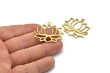 Lotus Flower Pendant, 3 Raw Brass Hammered Lotus Flower Textured Pendants With 1 Loop, Earrings, Charms (35x31x1.5mm) BS 1919