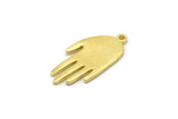 Brass Hand Charm, 4 Raw Brass Hand Charms With 1 Loop (23x11x1.2mm) N1876