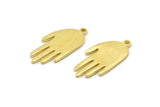 Brass Hand Charm, 4 Raw Brass Hand Charms With 1 Loop (23x11x1.2mm) N1876