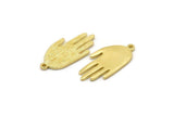 Brass Hand Charm, 4 Raw Brass Hand Charms With 1 Loop (23x11x1.2mm) N1876
