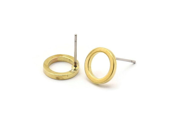 Brass Circle Earring, 12 Raw Brass Circle Stud Earrings (10mm) N0438 A1138