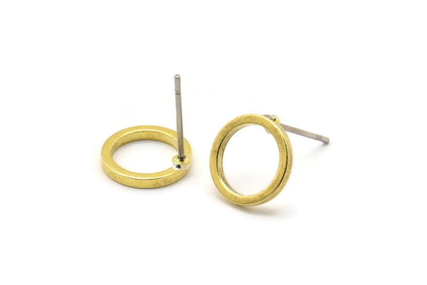 Brass Circle Earring, 12 Raw Brass Circle Stud Earrings (10mm) N0439 A1131