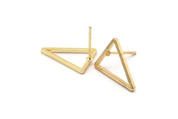 Gold Triangle Earring, 8 Gold Plated Brass Triangle Stud Earrings (16x12x1.2x1mm) BS 1856 A1767