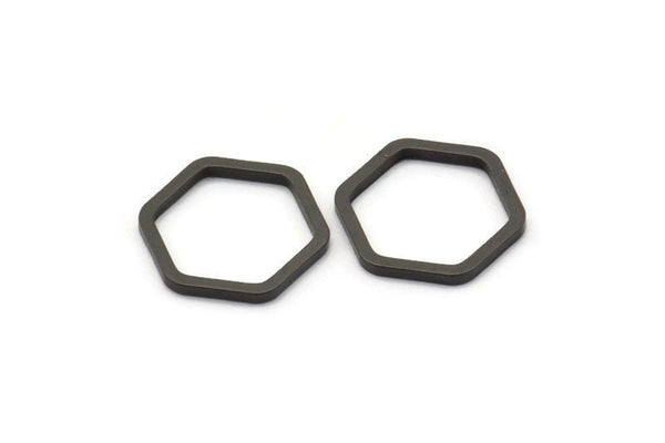 Black Hexagon Charm, 25 Black Oxidized  Brass Hexagon Shaped Ring Charms ( (12x1mm) Bs 1221 S118