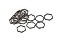 Black Hexagon Charm, 25 Black Oxidized  Brass Hexagon Shaped Ring Charms ( (12x1mm) Bs 1221 S118