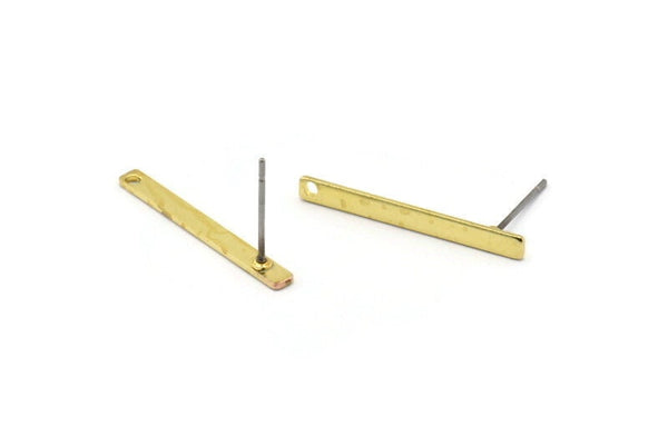 Brass Rectangle Earring, 10 Raw Brass Stud Earrings With 1 Hole (25x2.5x0.80mm) E392 A1773