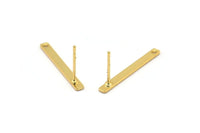 Gold Rectangle Earring, 6 Gold Plated Brass Stud Earrings With 1 Hole (25x2.5x0.80mm) E392 A1773