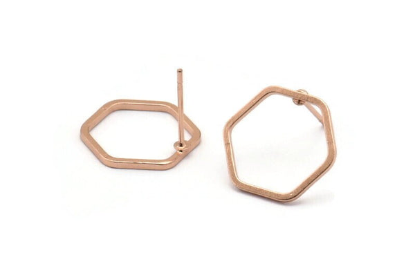 Rose Gold Hexagon Earring, 8 Rose Gold Plated Brass Hexagon Stud Earrings (14x0.80mm) Bs 1172 A1234