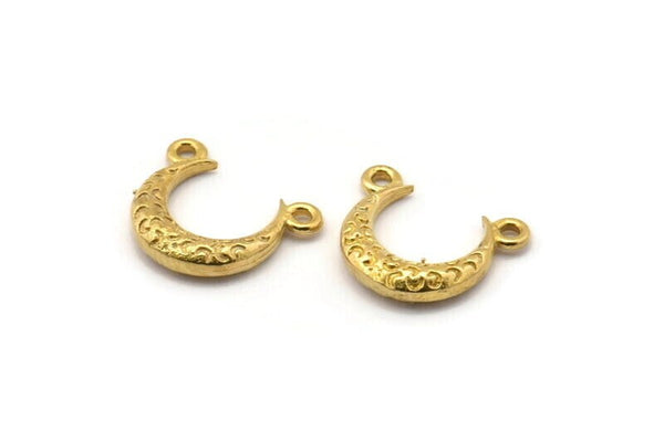 Brass Moon Charm, Raw Brass Textured Horn Charms, Pendant, Jewelry Finding (12x3.50x3mm) N0268