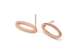 Rose Gold Oval Earring, 4 Rose Gold Plated Brass Oval Stud Earrings (16x8x1.5mm) D1564 A1433