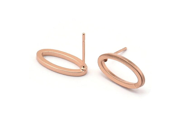 Rose Gold Oval Earring, 4 Rose Gold Plated Brass Oval Stud Earrings (16x8x1.5mm) D1564 A1433