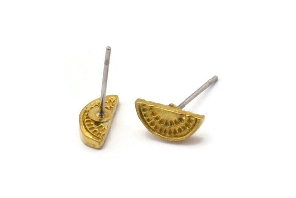 Brass Watermelon Earring, Raw Brass Watermelon Slice Stud Earrings (10x4mm) N0914