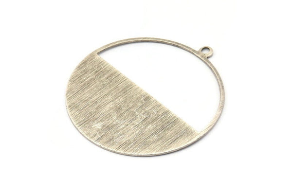 Silver Circle Charm, 2 Textured Antique Silver Plated Brass Circle Charms With 1 Loop, Pendants, Earrings, Findings (41x38x0.6mm) M02065