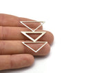 Silver Triangle Charm, 2 Antique Silver Plated Brass Triangle Blanks (45x30x1mm) M01803