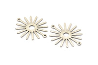Silver Sun Charm, 10 Antique Silver Plated Brass Sun Connectors With 2 Loops, Pendants (29x25x0.80mm) M01641 H0714