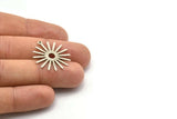 Silver Sun Charm, 10 Textured Antique Silver Plated Brass Sun Charms With 1 Loop (27x0.80mm)  M01646 H0899