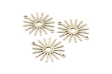Silver Sun Charm, 8 Textured Antique Silver Plated Brass Sun Connectors With 2 Loops, Pendants (29x25x0.80mm) M01673 H1057