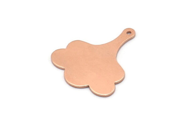 Copper Leaf Charm, 8 Raw Copper Flower Charms With 1 Hole, Findings (25x21x0.80mm) M03289