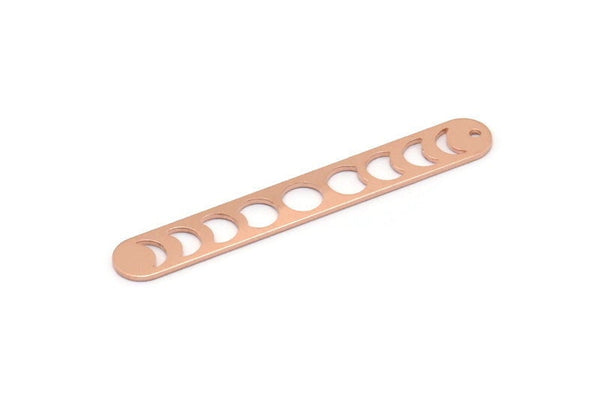 Copper Oval Charm, 6 Raw Copper Moon Phases Charms, Copper Necklace Bar Charms With 1 Hole, Long Bar Pendants (50x7x0.80mm) M03311