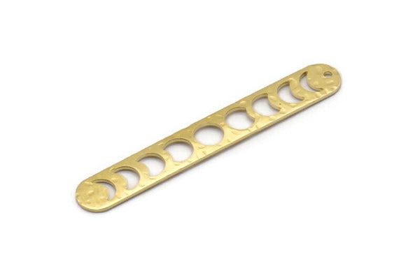Brass Oval Charm, 6 Hammered Raw Brass Moon Phases Blanks, Brass Necklace Bar Charms With 1 Hole, Long Bar Pendants (50x7x0.80mm) M03320