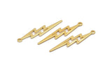 Gold Lightning Charm, 4 Gold Plated Brass, Gold Lightning Charms With 1 Loop (35x8x0.80mm) M02474