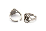 Silver Ring Setting, 2 Antique Silver Plated Brass Duke Rings With 1 Stone Setting - Pad Size 3mm N0577
