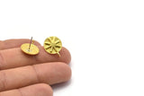 Brass Round Earring, 4 Raw Brass Round Shaped Stud Earrings With 1 Loop (16x13x1.5mm) N1910