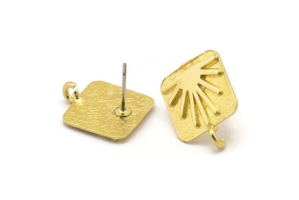 Brass Square Earring, 4 Raw Brass Square Sun Shaped Earring With 1 Loop (17x13mm) N1912