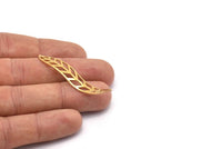 Brass Leaf Charm, 12 Raw Brass Wavy Leaf Charms, Brass Leaf Bracelet Parts (54x9x0.80mm) D1162