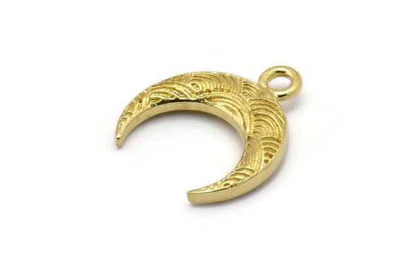 Pirinç Ay Tılsımı, Ham Pirinç Dokulu Boynuz Tılsımları, Kolye Ucu, Mücevher Parçası (19x6x4mm) N0271