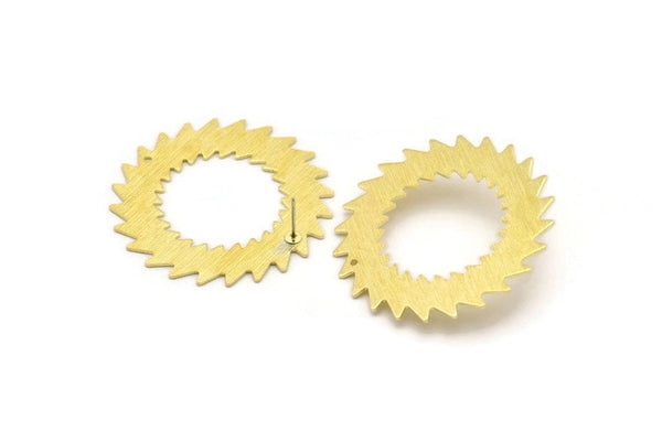 Brass Round Earring, 2 Textured Raw Brass Circle Stud Earrings With 1 Hole (42x0.80mm) M02130 A2543